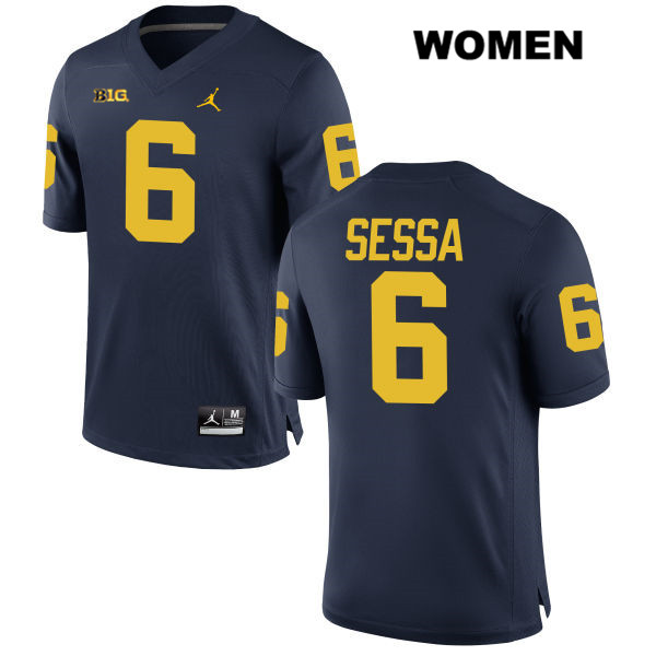 Women's NCAA Michigan Wolverines Michael Sessa #6 Navy Jordan Brand Authentic Stitched Football College Jersey YF25P22SG